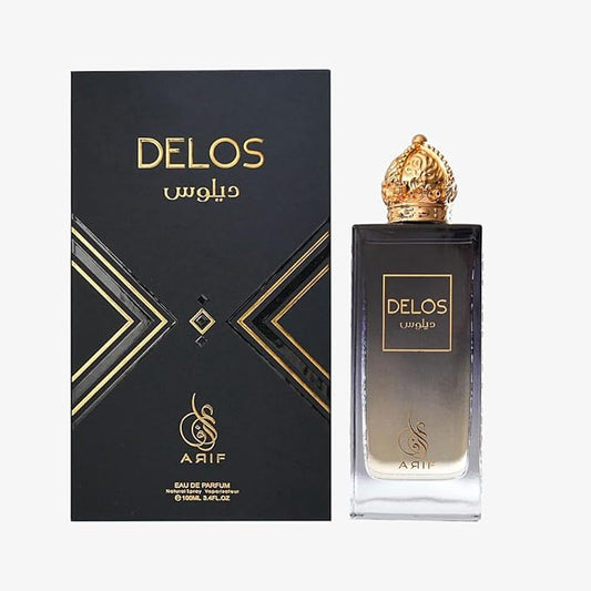 ARIF Delos Perfumes – Premium Woody Oriental Eau de Parfum for Men & Women – Cognac, Oak, Tonka Bean, Vanilla, Praline, Sandalwood – Long-Lasting Unisex Fragrance – 3.4 oz