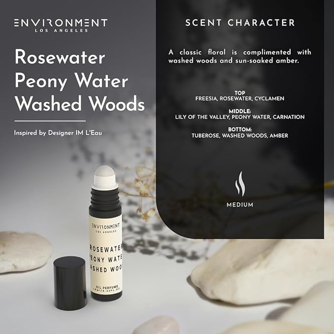 ENVIRONMENT Inspired by Designer Perfume IM L'Eau 10ml Roll-on Perfume (Rosewater | Peony Water | Washed Woods) Body Oil Fragrance, Body Fragrance for Women & Men, Luxury Scents, Vegan & Cruelty-Free