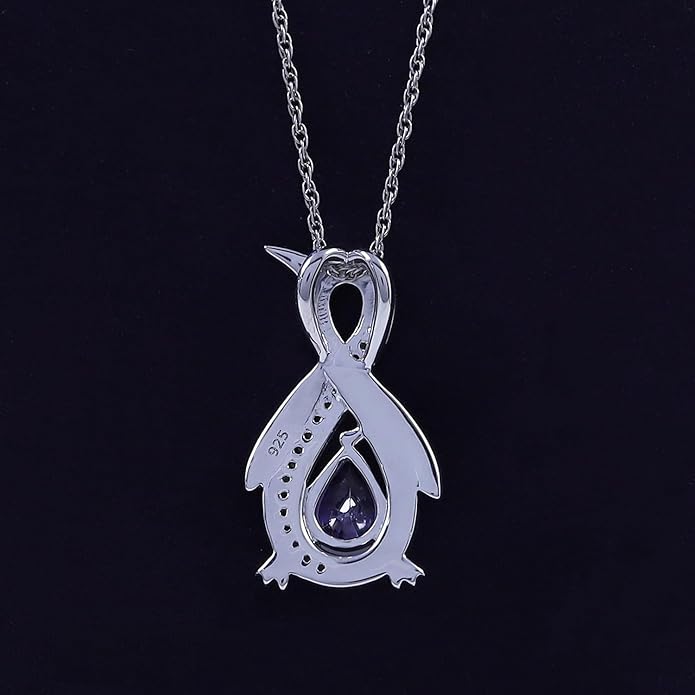 Infinity Penguin Pendant Necklace for Women, 14K Gold Over Sterling Silver with Pear & Round Cut Simulated Birthstone & White Diamond Accents, Dainty Animal Jewelry Gift with 18" Chain