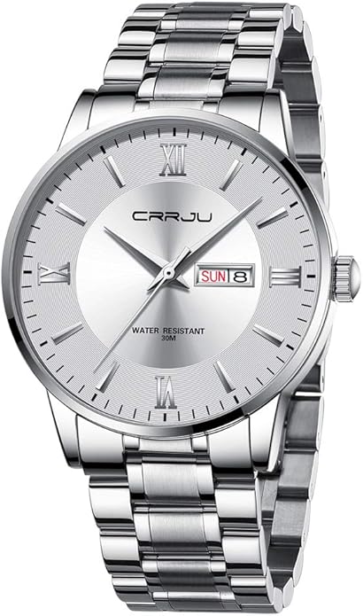CRRJU Men's Fashion Luxury Stainless Steel Watches for Men Business Auto Date Chronograph Analog Quartz Wristwatches