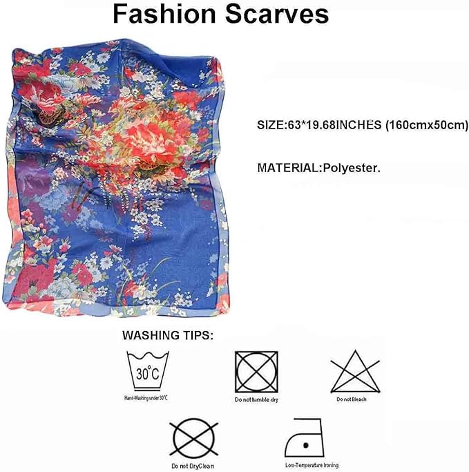 Pokeedioty Scarfs for Women Lightweight Fashion Scarves Elegant Floral Pattern Sheer Scarfs