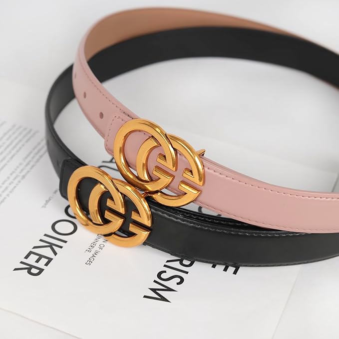 Women's Fashion Classic Metal Buckle Leather Belt with Jeans Dress