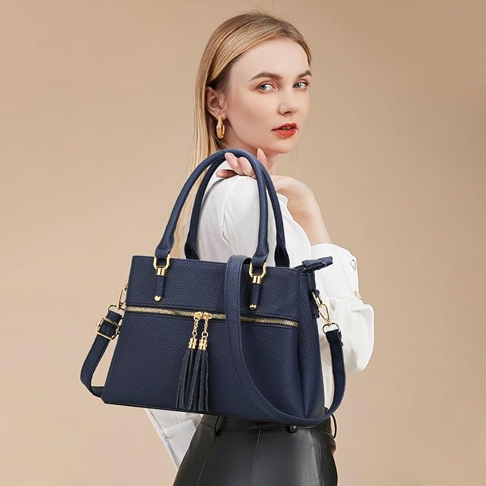 KKXIU Women Satchel Bags Handle Shoulder Handbags and Purses Pockets Zipper Leather Crossbody Bags