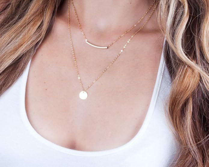 Small Gold Disc Necklace - Minimal Designer Handmade Coin Necklace 16 inch + 2 inch Extender