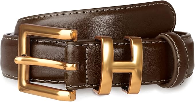 Women's Fashion Classic Metal Buckle Leather Belt with Jeans Dress
