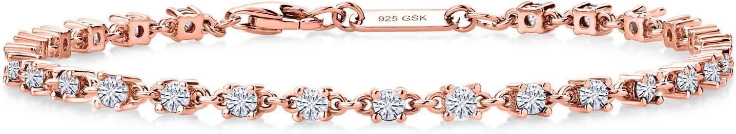 Gem Stone King White Moissanite Tennis Bracelet For Women | 925 Sterling Silver | 1.76 Cttw | Round 2.5MM | 7 Inch | Fine Jewelry Gifts for Her Mom Women Wife