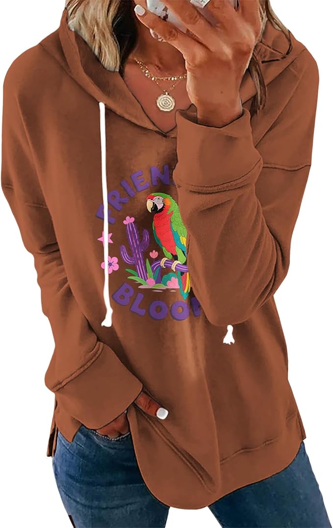 Womens Black Floral Print Hoodie Long Sleeve Cotton Blend Pullover Sweatshirt Loose Fit Casual Top For Everyday Wear