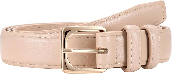 JASGOOD Women Leather Belt Fashion Ladies Skinny Leather Waist Belt for Pants Jeans Dress with Gold Buckle