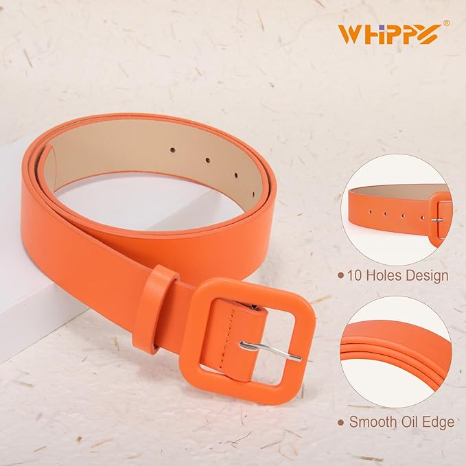 WHIPPY Women Leather Belt Candy Color Fashion Square Buckle Belt Ladies Belt for Jeans Pants Dresses
