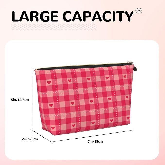 Cute Valentine's Day Hearts Makeup Bag Zipper Pouch Travel Portable Cosmetic Bag Organizer for Women