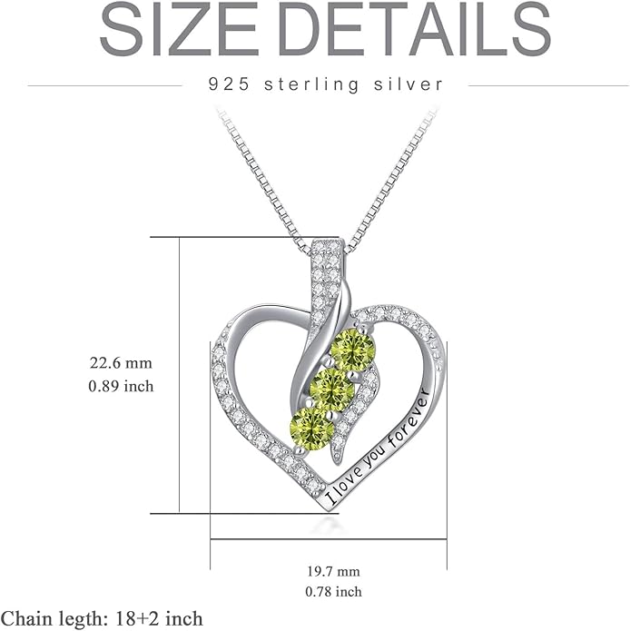 Rose Heart Birthstone Necklace for Women - Solid S925 Sterling Silver with Rose Gold Plated Infinity Symbol of Love Valentine's, Mother's Day, Anniversary, Christmas Birthday Gift for Her, Mom, Wife, or Girlfriend.
