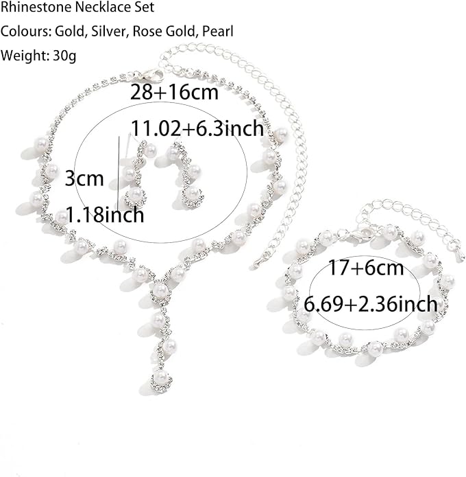 Wedding Jewelry Sets for Brides Silver Rhinestone Necklaces Earring Bracelet Set Wedding Sets for Women Prom Jewelry Sets for Women
