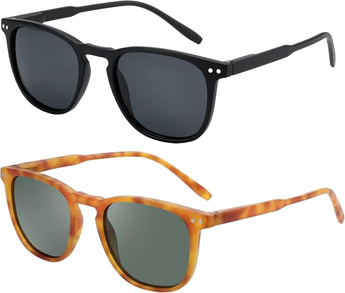 ZENOTTIC Polarized Sunglasses for Women Men: Retro Shades Round | Square Frame UV Protection 2 Pack
