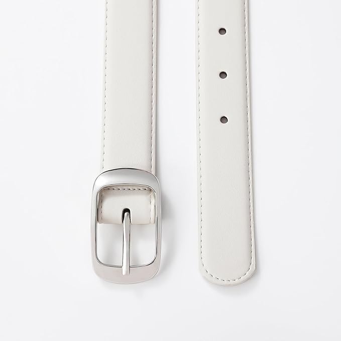 Womens White Belts with Gold Buckle Leather Belts for Women Ladies Fashion Waist Belt