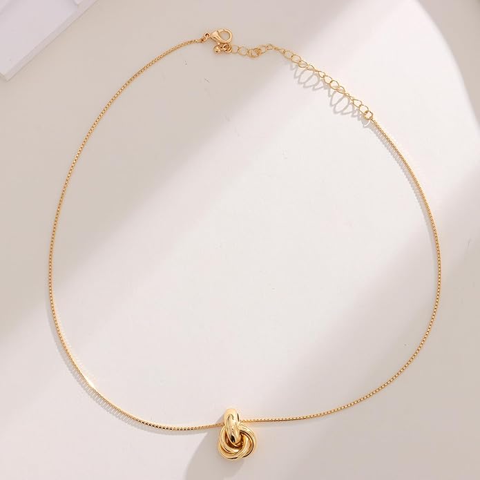 Gold Knot Pendant Necklace for Women Statement Gold Necklace 14K Gold Plated Knot Choker Trendy Jewelry