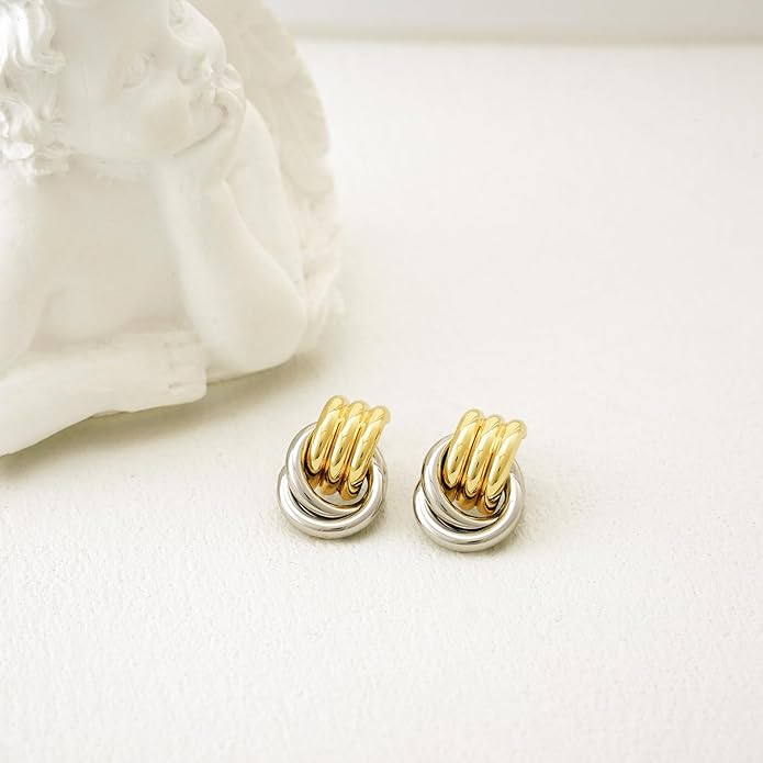 Chunky Small Knot Earrings Gold Silver Geometric Earrings for Women Dainty Gold and Silver Plated Dangle Drop Earrings Hypoallergenic and Lightweight Fashion Trendy Jewelry Gifts