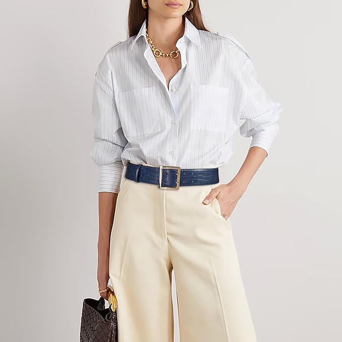 Wide Belts for Women Leather Wide Belts Fashion Thick Black Belt With Gold Buckle Belt for Dresses