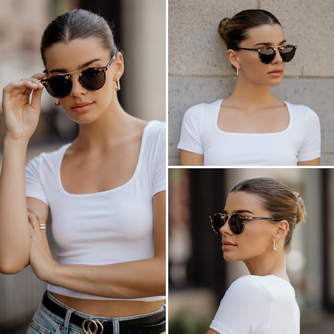WearMe Pro - Women's Polarized, Round Retro, Double-Bridge Vintage Sunglasses