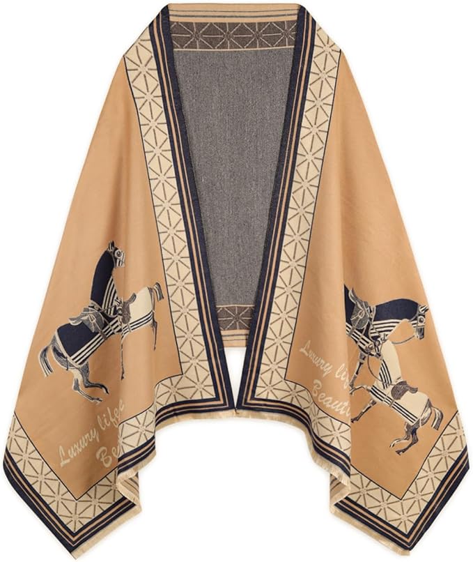 EXTREE Scarfs for Women Pashmina Silky Shawl Wrap for Evening Dressing Blanket Open Front Poncho Cape