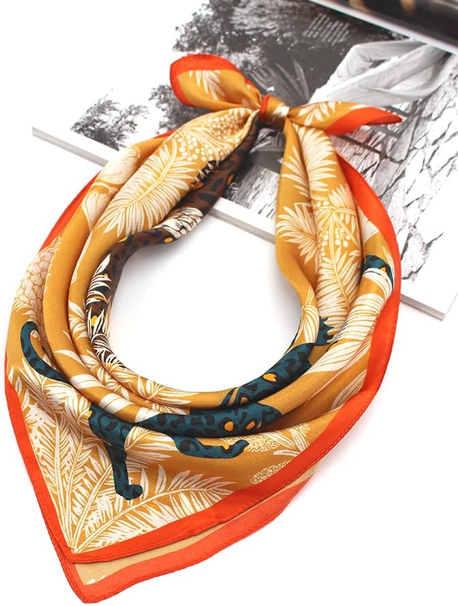 ANDANTINO 100% Real Mulberry Silk Scarf -21'' x 21''- Lightweight Neckerchief –Women Men Small Square Digital Printed Scarves