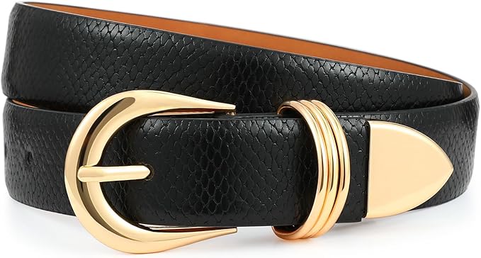 Women's Leather Belts with Gold Buckle Fashion Leather Waist Belt Elegant Ladies Belts for Jeans Dress & Casual Wear