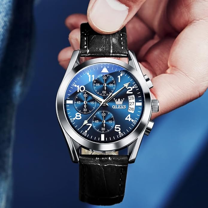 OLEVS Men's Watches Brown Leather with Date,Casual Watches for Men,Large Face Watches Men,Chronograph Mens Watch,Sport Waterproof Business Dress Analog Quartz Men's Wrist Watches Reloj De Hombre