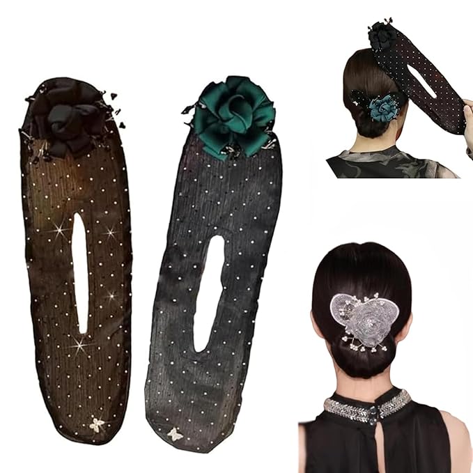Hair Bun Maker for Long Hair, Hand Embroidered Flower Bun Roller and Twister, Easy Snap Roll Hair Styling Tool and Accessory for Women