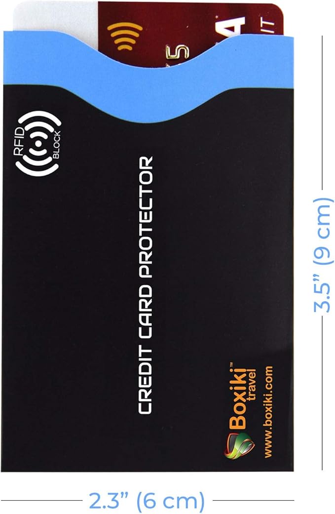 Boxiki Travel RFID Blocking Sleeves, Set with Color Coding | Identity Theft Prevention RFID Blocking Envelopes Set of 12 Credit Card Sleeves (Navy Blue) | Set of 12
