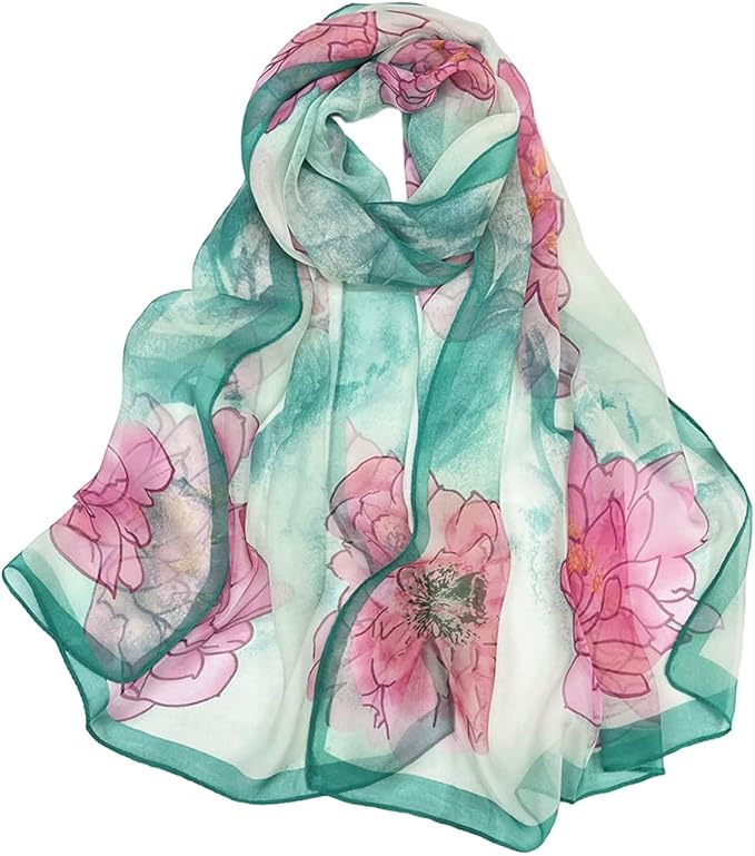 Pokeedioty Scarfs for Women Lightweight Fashion Scarves Elegant Floral Pattern Sheer Scarfs Sunscreen Shawls Wraps