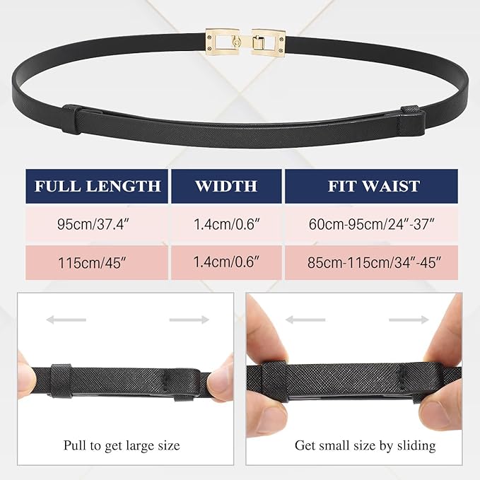 Glamorstar Skinny Belts for Women Thin PU Leather Waist Belt with Gold Buckle for Dresses