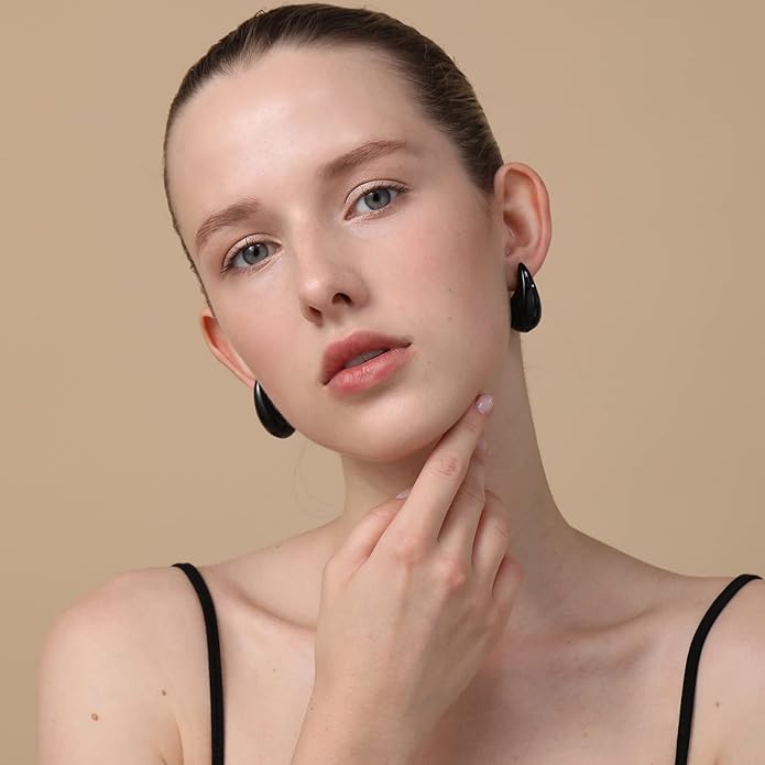 Apsvo Chunky 14K Gold Plated Hoop Earrings for Women, Lightweight Waterdrop Hollow Open Hoops, Hypoallergenic Dupes Earrings