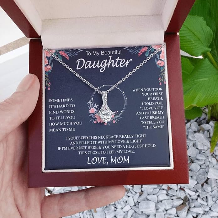 VIRAGIL To My Daughter Gift Necklace From Dad or Mom - Badass Daughter Jewelry With Heartfelt Message & Elegant Box