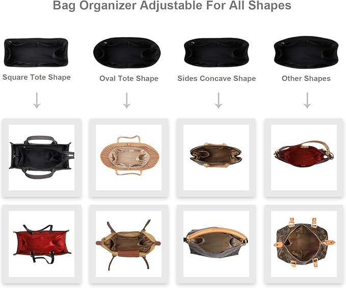ZTUJO Purse Organizer Insert For Handbags, Silk Purse Organizer with Zipper, Silky Smooth, Bag Organizer For Speedy Neverfull Tote,onthego,Artsy, 6 Sizes(XL,Silky Black)