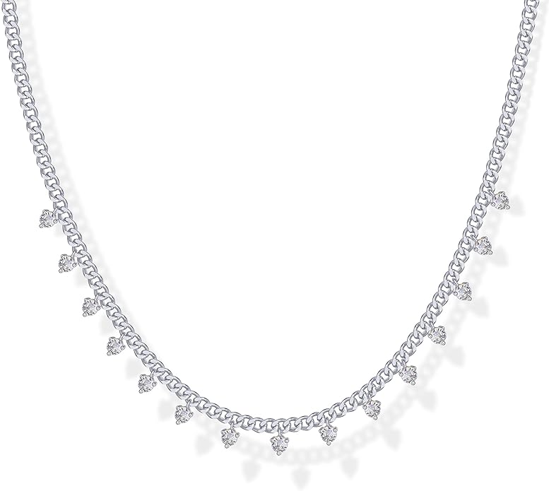 PAVOI 14K Gold Plated Station Necklace - Simulated Diamond Layering Necklaces - Womens CZ Chain