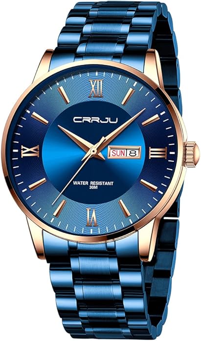 CRRJU Men's Fashion Luxury Stainless Steel Watches for Men Business Auto Date Chronograph Analog Quartz Wristwatches