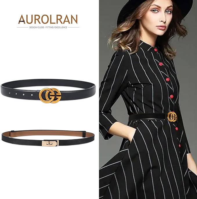 Women's Fashion Classic Metal Buckle Leather Belt with Jeans Dress