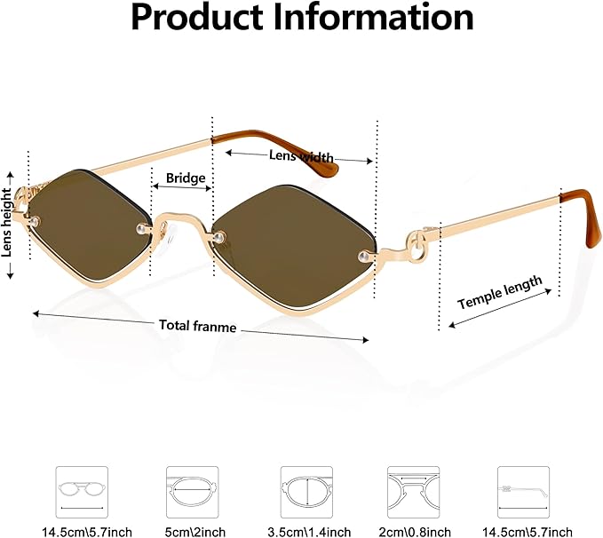 Retro Y2k Sunglasses for Women Men,Trendy Semi-Rimless Sun Glasses Irregular Narrow Gold Sunnies UV400