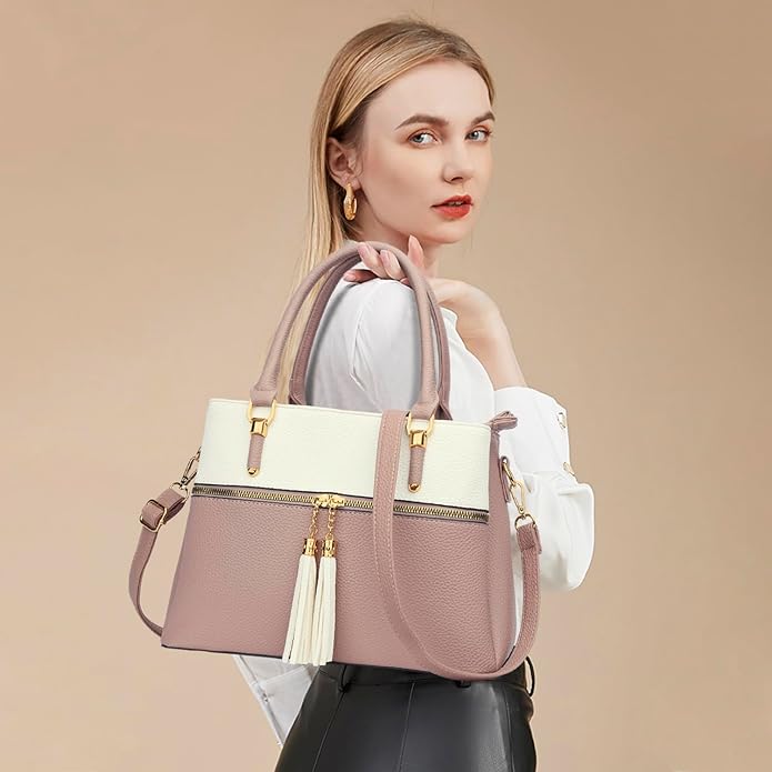KKXIU Women Satchel Bags Handle Shoulder Handbags and Purses Pockets Zipper Leather Crossbody Bags