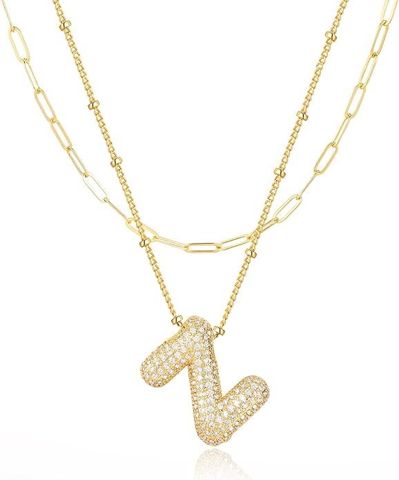 LUCA SMITH Initial Necklaces for Women, Dainty Balloon Bubble Letter, Name Letter Alphabet Pendant Layered Choker Chain Jewelry Gift