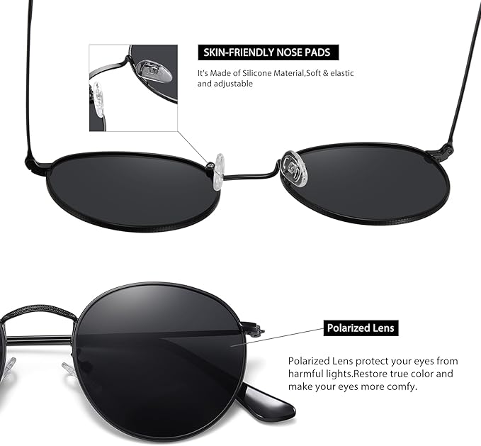MEETSUN Round Polarized Sunglasses for Women Men Classic Retro Metal Frame Sun Glasses UV Protection