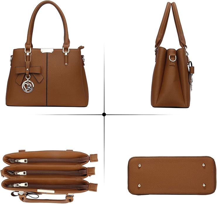 KKXIU 3 Zippered Compartments Purses and Handbags for Women Top Handle Satchel Shoulder Ladies Bags