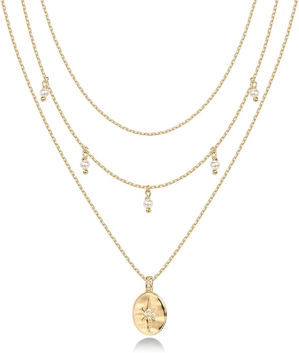 PAVOI 14K Gold Plated Layering Necklaces | Stylish Minimalist Design Pendant Necklaces | Bar, Circle, Lotus, Disc, Dog Tag, Horizontal Bar Pendants for Women
