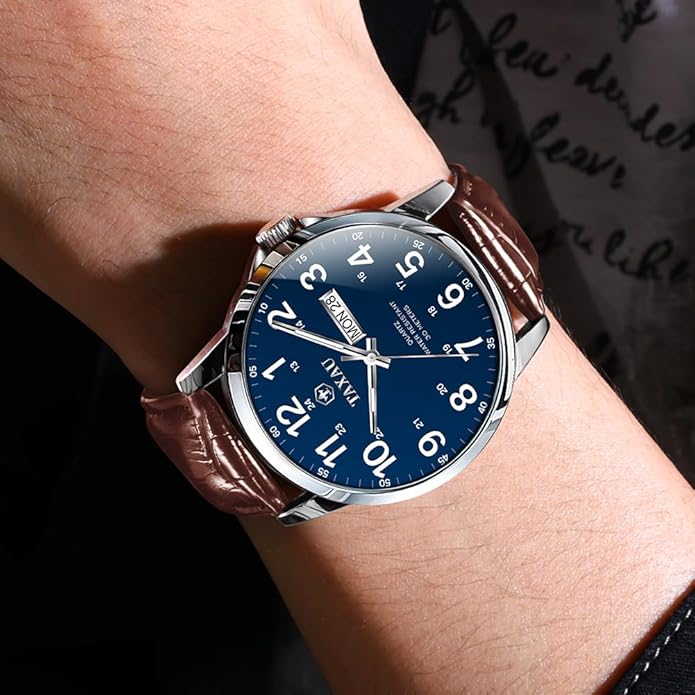 Watches for Men Luxury Analog Waterproof Classic Leather Large Face Simple Easy Read Quartz Minimalist Dress Day Date Quartz Mens Watches