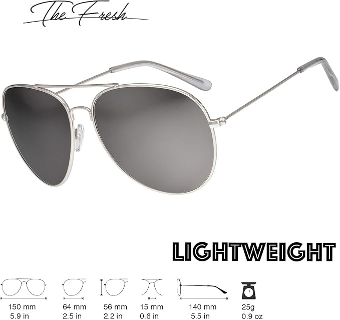 The Fresh Classic Aviator Frame Light Color Lens XL Oversized Sunglasses Gift Box