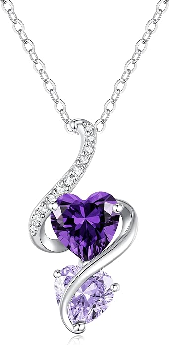 LOUISA SECRET Unique Double Heart Necklace Gifts for Wife Women, 925 Sterling Silver Tiny Birthstone Pendant Jewelry Gift for Her Girlfriend Mom Valentine's Day Anniversary Mother's Day Birthdays & Christmas