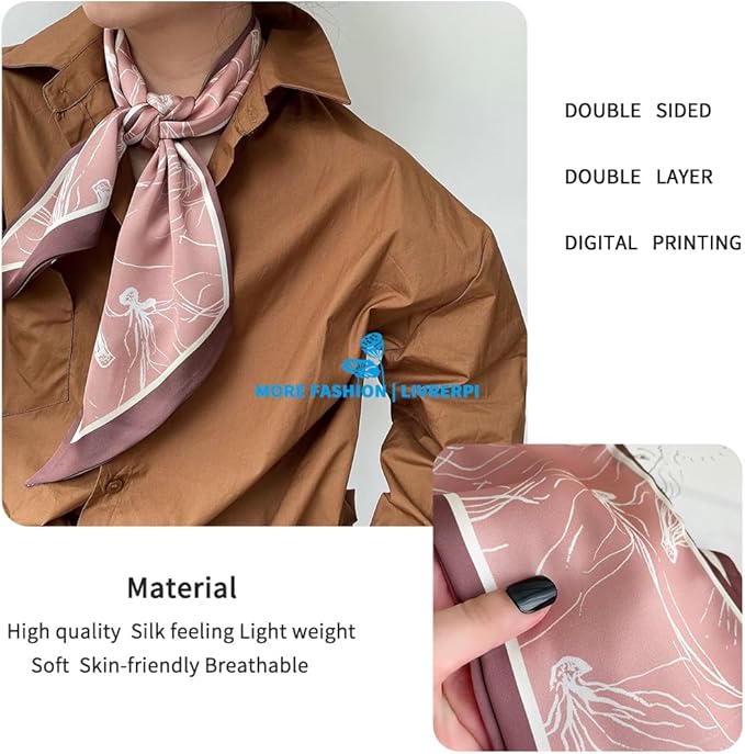 Livrerpi Silk Feeling Head Scarf Fashion Satin Hair Scarf Square Long Scarves for Women Gifts