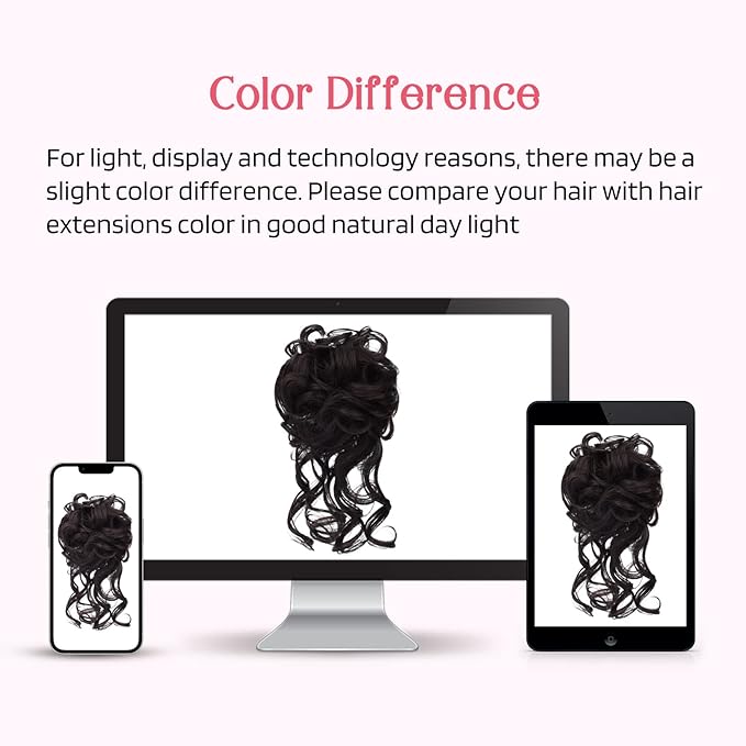 HOOJIH Messy Bun Hair Piece, 2PCS Tousled Updo with Tendrils Hair Bun Extensions Wavy Curly Hair Wrap Ponytail Hairpieces Thick Hair Scrunchies for Women HB010 Dasiy - Black Brown