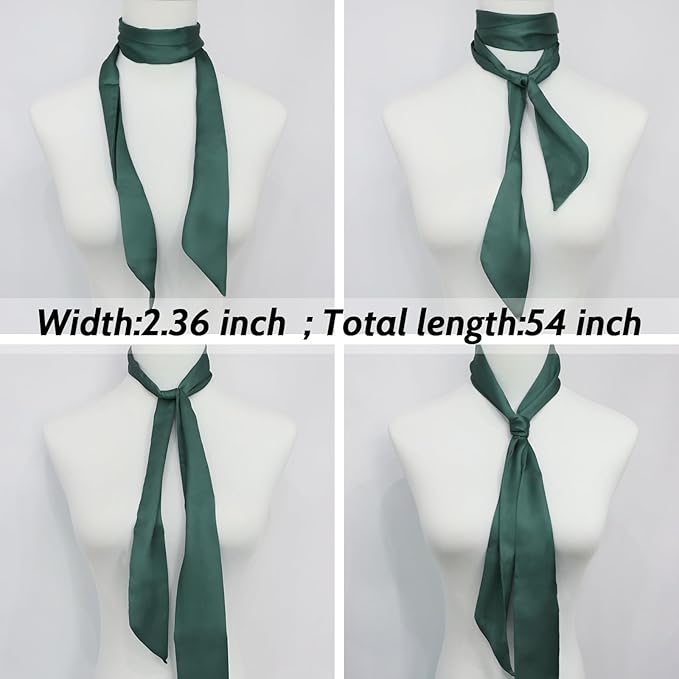 Long Satin Neckerchief Versatile Ribbon Tie Neck Scarf Solid Color Skinny Womens Tie