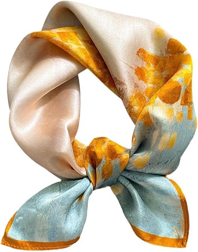 ANDANTINO 100% Real Mulberry Silk Scarf -21'' x 21''- Lightweight Neckerchief –Women Men Small Square Digital Printed Scarves