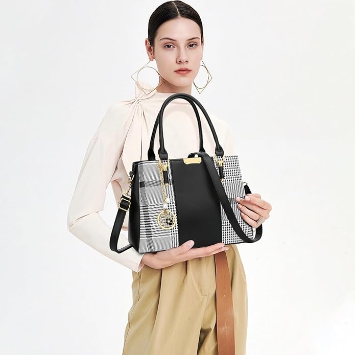 KKXIU 3 Zippered Compartments Purses and Handbags for Women Top Handle Satchel Shoulder Ladies Bags